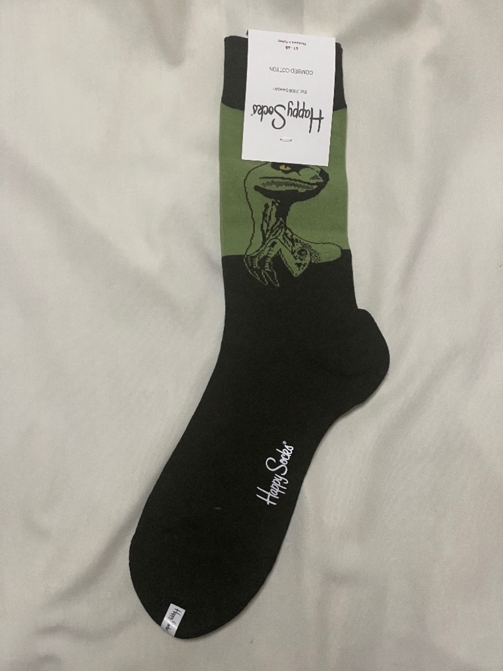 HAPPY SOCKS - Brand new with tags - Size 10-13 (US) - Black with Green Dinosaur